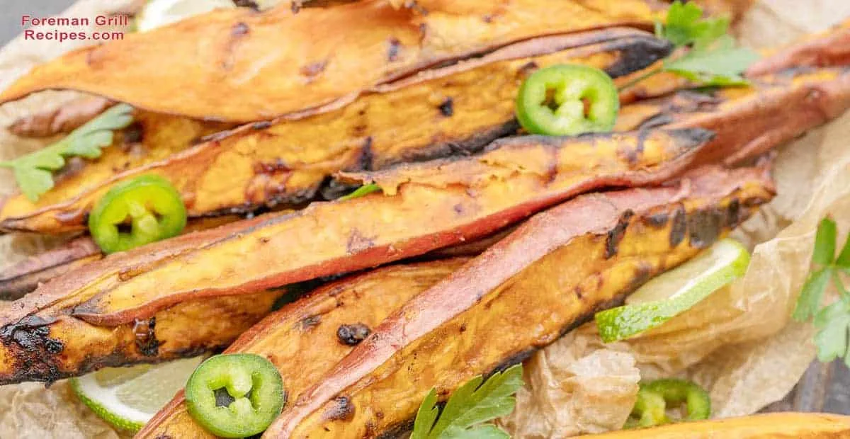 Yam Fries and Fritters on a George foreman grill