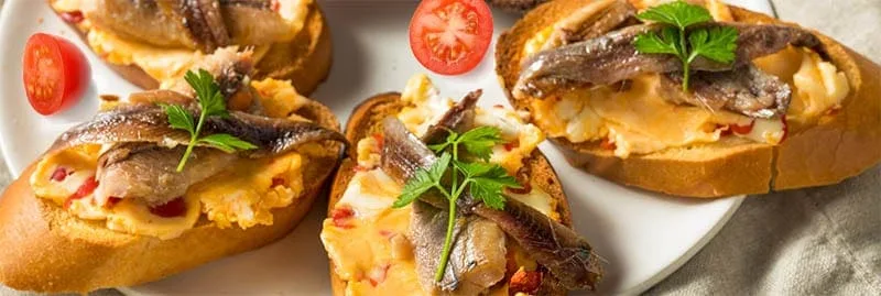 Grilled Crostini with sardines on foreman grill
