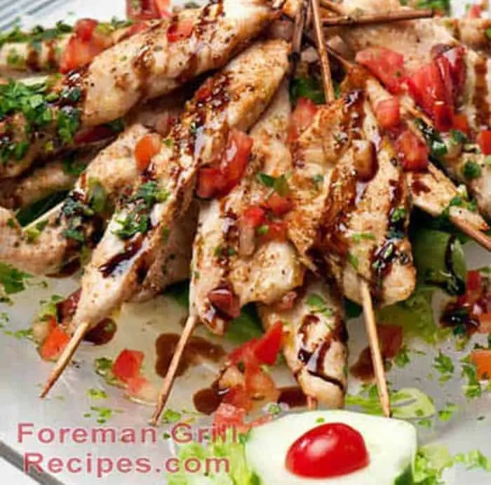 Chicken teriyaki kabobs in a foreman grill